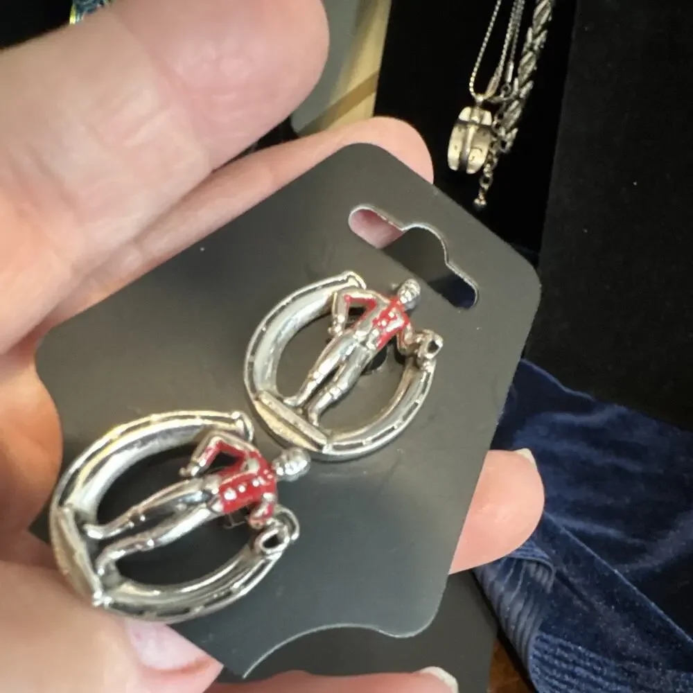 Vintage SWANK Jockey Horseshoe Cufflinks Horse Racing Equestrian Red Enamel
